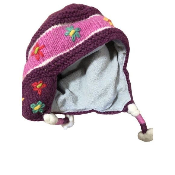 Everest Designs Nepal Girls Wool Hat Fleece Lined Winter Beanie Ear Flaps 3-5T - Picture 3 of 5
